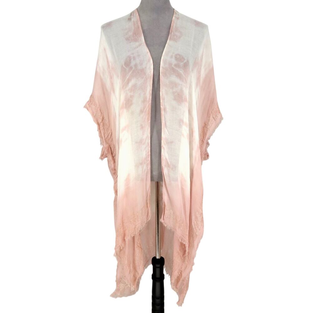 Versona Duster Womens White Pink Floral Shawl Fringe Open Rayon Sweater New
